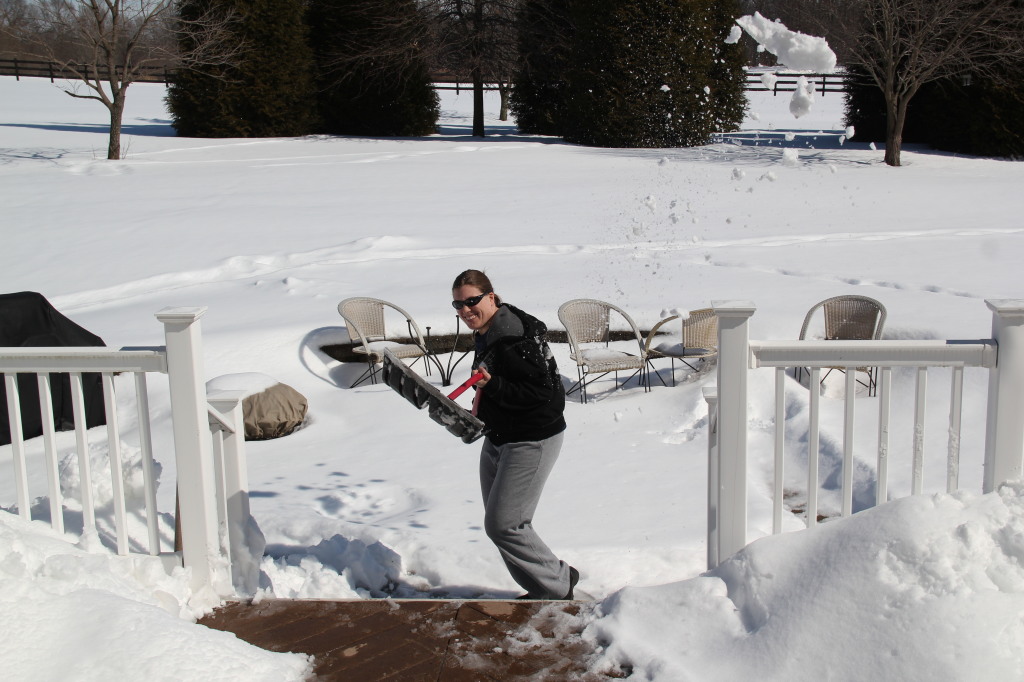 Here I am "killing snow," as I call it--throwing it on warm pavement.